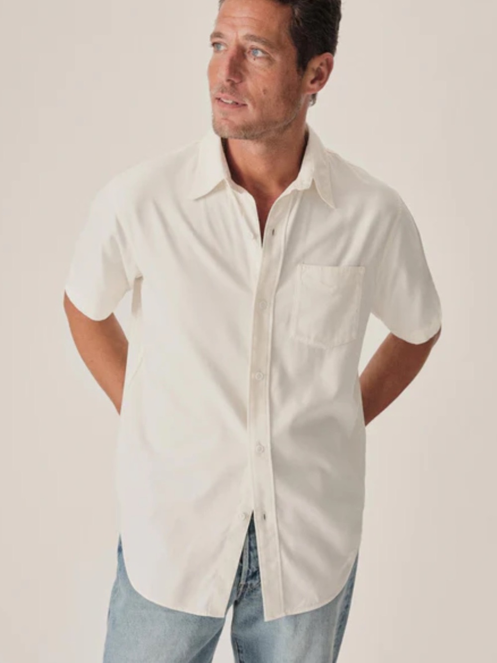 Buck Mason Draped Twill Button Down Short Sleeved Shirt White Sz S